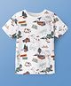 Pine Kids Cotton Knit Half Sleeves T-Shirt with Camping  Print - White