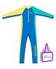 Little Surprise Box Full Sleeves Colour Blocked Swimsuit With Bag - Blue