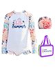 Little Surprise Box Full Sleeves Floral Printed Swimsuit & Cap With Bag - Multi Colour