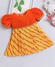 Many frocks & Half Sleeves Striped & Gota Lace Embellished Pleated Dress - Yellow & Orange