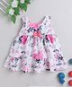 Many frocks & Sleeveless Floral Printed Georgette Dress - White & Pink