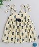 Many Frocks & Knee Length  Foral Printed Silky Textured Onam Baby Dress - Blue & Cream