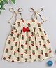 Many Frocks & Knee Length  Foral Printed Silky Textured Onam Baby Dress - Red & Cream