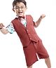 Ollington St. 100% Cotton Knit Half Sleeves Collared  Tropical Printed Shirt & Twill Shorts Set With Bow & Waistcoat  Multicolor