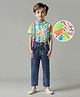Ollington St. 100% Cotton Knit Party Wear Half Sleeves Printed Shirt & Denim Jogger Set - Multicolor