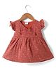Bloom Up Cotton Knit Frill Sleeves Frock with Floral Print - Coral