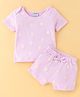 Bloom Up Cotton Knit Half Sleeves Polka Dots Printed T-Shirt & Shorts Set - Lilac