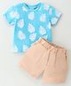 Bloom Up Cotton Knit Half Sleeves Leafy Printed T-Shirt & Shorts Set - Antra  Melange