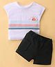 Bloom Up Cotton Knit Half Sleeves T-Shirt & Shorts Set with Striped & Sun Print - Brown