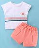 Bloom Up Cotton Knit Half Sleeves T-Shirt & Shorts Set with Striped & Sun Print - Peach