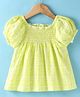 Bloom Up Cotton Woven Half Puffed Sleeves Checks & Smocking Detailing Frock - Neon Green