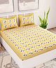 UniqChoice Color 100 Percent Cotton Jaipuri Traditonal Double BedSheet With 2 Pillow Cover - Yellow