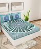UniqChoice Color 100 Percent Cotton Jaipuri Traditonal Double BedSheet With 2 Pillow Cover - Turquoise