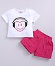 M'andy Knitted Half Sleeves Heart Printed Tee With Shorts - Magenta Pink