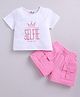 M'andy Knitted Half Sleeves Selfie Text Printed  Tee With Shorts - Pink