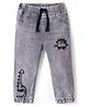 Bonfino Woven Full Length Denim Washed Jogger with Dino Embroidery - Grey