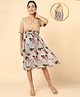 Zelena 100% Cotton Half Sleeves Floral Printed  Maternity  Dress With Concealed Nursing Access - Beige