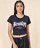 Coolsters by Pantaloons Half Sleeves Brooklyn Text Printed Crop Tee - Charcoal Grey