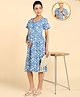 Zelena Half Sleeves Floral Printed Maternity Dress With Concealed Nursing Access - Blue