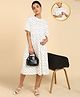 Zelena Half Sleeves Heart Print Maternity Dress With Concealed Nursing Access - Black & White