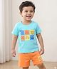 Babyhug Single Jersey Half Sleeves Shorts Night Suit Vehicle Print - Light Blue & Orange
