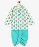 Campana 100% Cotton Floral Printed Kurta & Dhoti Set - White & Sea Green