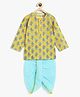 Campana 100% Cotton Paisley Printed Kurta & Dhoti Set - Yellow & Turquoise