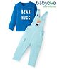 Babyoye 100% Cotton with Eco- Jiva Finish Dungarees & Full Sleeves Tee Set With Bear Print - Blue