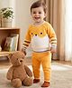 Babyoye 100% Cotton Knit Full Raglan Sleeves Striped Sweater Set with Colour Block Design - Yellow