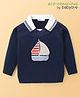 Babyoye 100% Cotton Knit Full Sleeves Pullover Sweater with Boat Design - Navy Blue