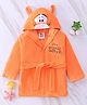 Babyhug Disney  Terry Knit Hooded Full Sleeves Bath Robe With Pockets and Winnie the Pooh Graphics - Orange