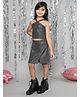 Taffykids Lurex Halter Neck Shimmer Detailed  Party Crop Top With Coordinating Skirt Set - Silver