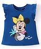 Babyhug Disney Cotton Knit Frill Sleeves Top With Minnie Mouse Print & Sequin Detailing - Blue
