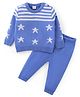 Babyhug Knitted Full Sleeves Sweater Set with Stripes & Star Design - Blue