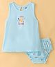 Simply Sinker Cotton Knit Sleeveless Frock with Bloomer & Bird Print - Light Blue