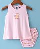 Simply Sinker Cotton Knit Sleeveless Frock with Bloomer & Bird Print - Light Pink