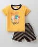 Simply Cotton Half Sleeves Dino Printed T-Shirt & Striped Shorts Set - Yellow
