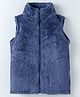 Kanvin Fur Knit Sleeveless High Neck Solid Colour Winter Jacket - Royal Blue
