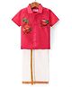 Babyhug Cambric Woven Half Sleeves Printed Shirt & Mundu Set - Pink