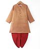 Babyhug Woven  Full Sleeves Dobby Embroidered Kurta & Dhoti Set -  Brown