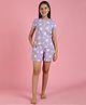 Lil Tomatoes Cotton Jersey Knit Half Sleeves Floral Printed Coordinating Night Suit - Purple
