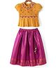 Babyhug Woven Short Sleeves Pattu Pavada Lehenga Choli Set with Floral Embroidery - Fuschia