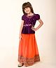 Babyhug Woven Short Sleeve Floral Embroidered Pattu Pavada Choli Lehenga Set with Foil Print - Orange