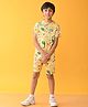 Anthrilo 100% Organic Cotton Knit Half Sleeves Dinosaur Printed Coordinating Tee & Shorts Set - Yellow