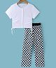 Kookie Kids Half Sleeves Solid Top & Checkered Pants Set - White