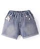 Kookie Kids Solid Shorts with Floral Applique - Light Blue