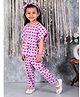 BownBee Pure Cotton Half Sleeves Hens Printed Coordinating Kaftan With Pant & Headband Set - Purple