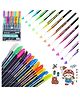 PLUSPOINT Neon Gel Pens For Coloring 24 Glitter Gel Pen Highlighter Pen For Writing Drawing Art Markers School Stationery, Gel Glitter Pens For Adult Coloring Books