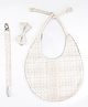 Choko Baby Bib Set with Adjustable Soft Dori, Matching Headband and Pacifier Clip Holder - Off White