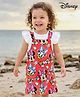Babyhug Disney Single Jersey Dungaree Style Frock Minnie Mouse Print with Frill Sleeves Solid Top - Red & White
